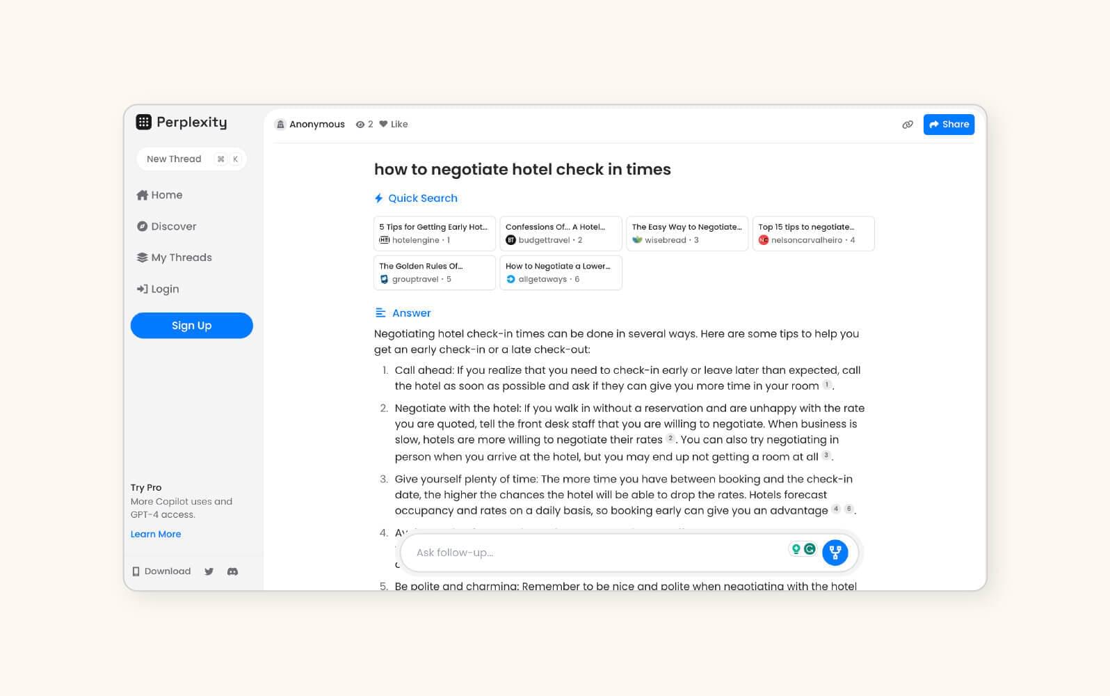 Perplexity chatbot AI